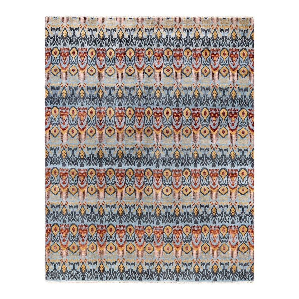 Ikat One-of-a-Kind Hand-Knotted Area Rug, Blue - 8' 0" x 10' 2"
