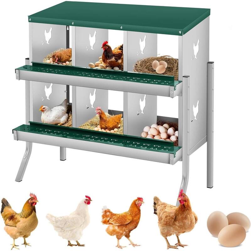 6 Compartment Nesting Box, Chicken Laying Box, with Bracket Legs - Green