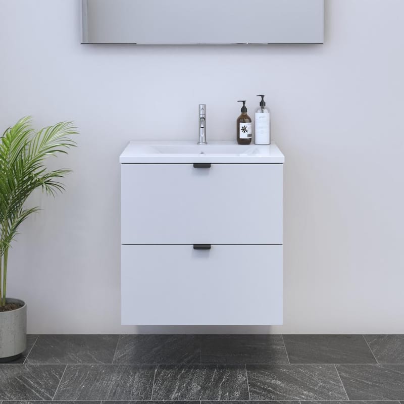 Ines 2S 60 Floating Bathroom Vanity (24" Width) - 24" Drop In White - White