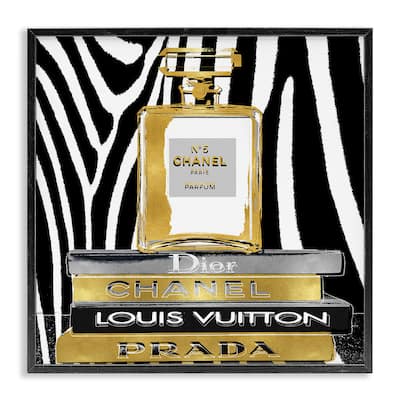 Stupell Glam Fragrance Fashion Book Stack Black Zebra Print Framed Wall Art, 12 x 12