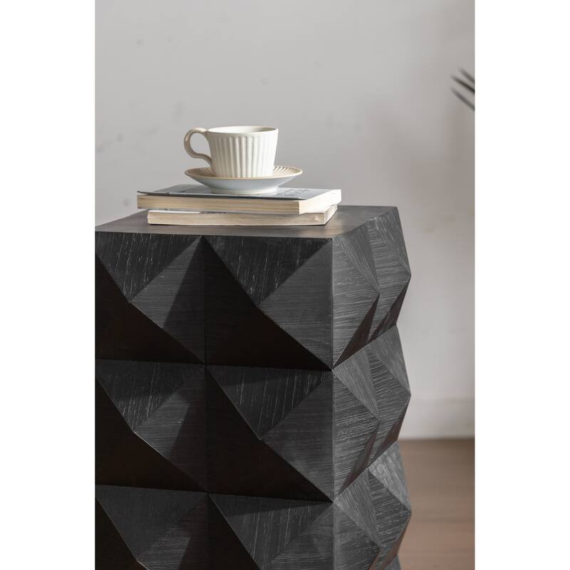 GDFStudio Zephyrus Ash Wood Side Table with 3D Embossed Pattern Design