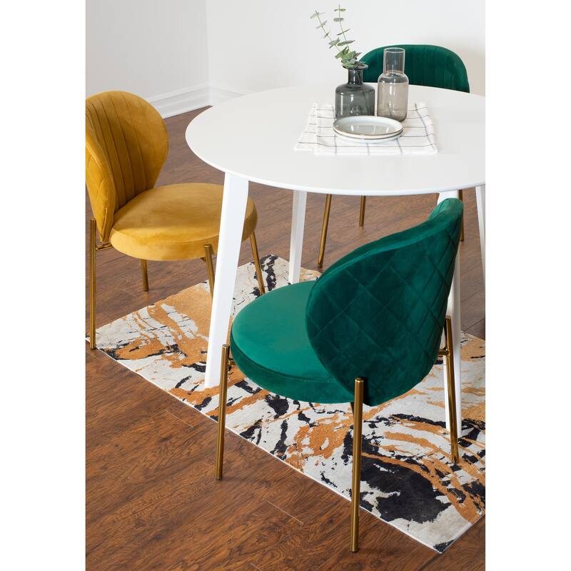 Stylish Dining Set with White Round Dining Table & 4 Velvet Chairs