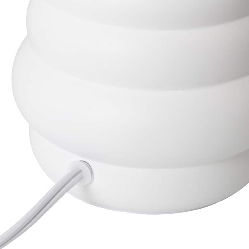 Stacked Ceramic Mini Table Lamp with Fabric Drum Shade Modern Sculptural Accent Lighting Compact Design