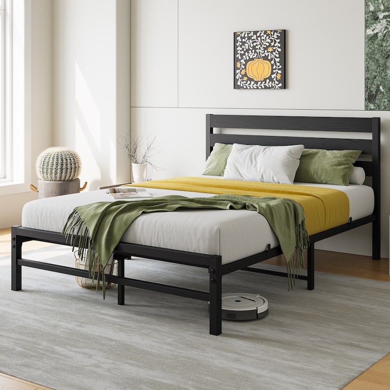Full Size Platform Bed Frame with Headboard, No Box Spring Needed