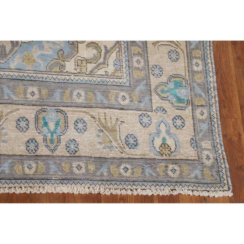 Beige Geometric Tabriz Persian Vintage Rug Hand-Knotted Wool Carpet - 6'3" x 9'1"