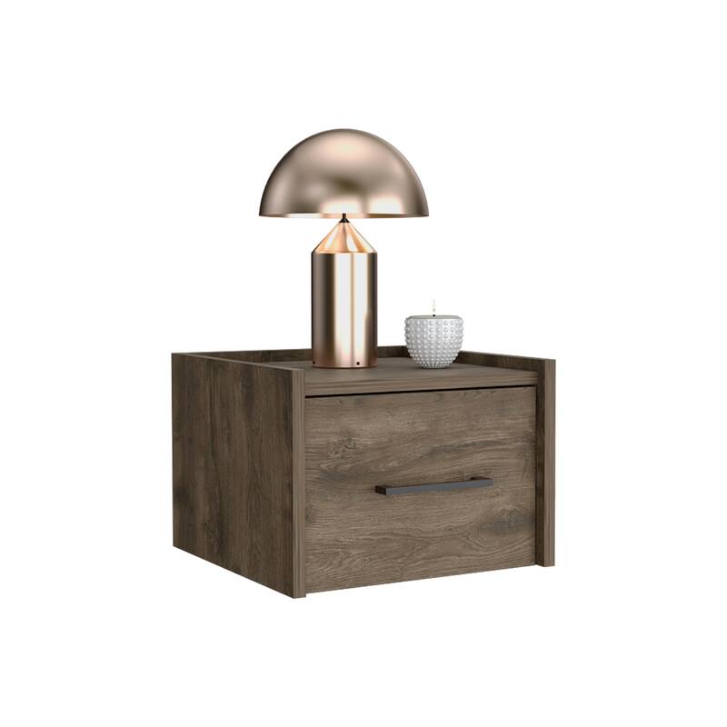 Space-Saving Floating Nightstand with Drawer, Dark Brown
