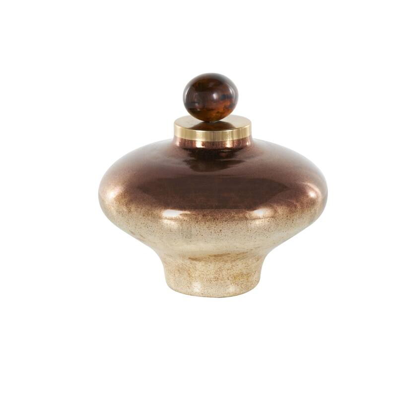 Copper Glass Speckled Ombre Living Room Decorative Jars with Textured Top Knob and Gold and Beige Accents