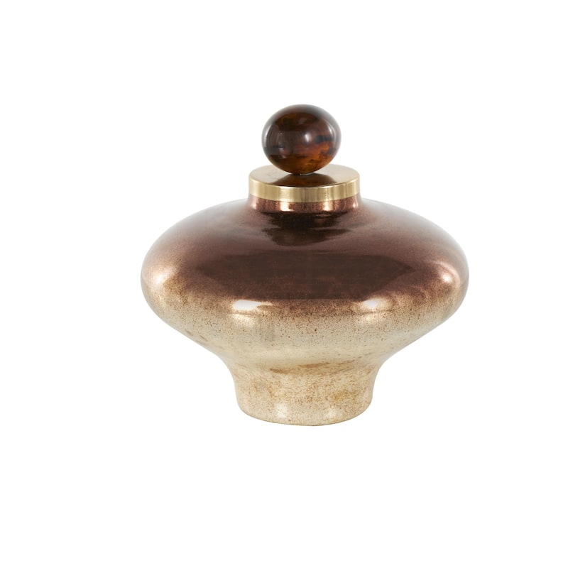Glass Speckled Ombre Living Room Decorative Jars with Textured Top Knob and Gold and Beige Accents - Copper - Roche River Decor