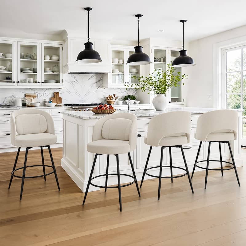 26 Inch Modern Upholstered Bar Stools, Swivel Metal Bar Stools Set Of 2/3/4, Bar Stools For Kitchen Island - Linen - Set of 4