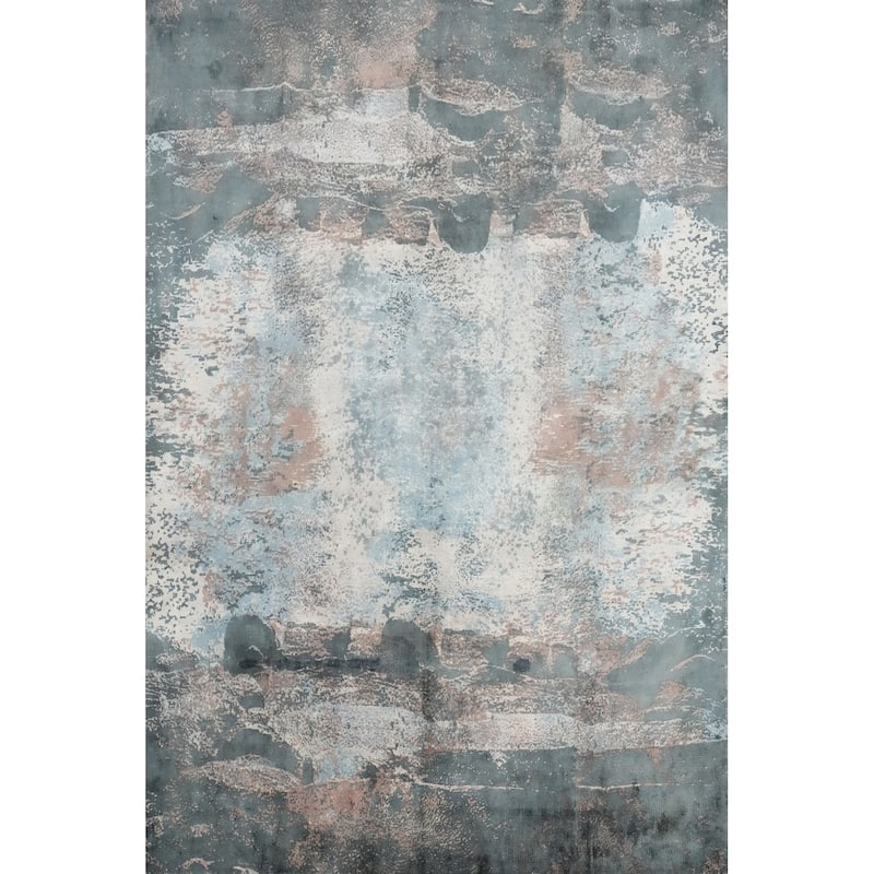 Hand Knotted Oriental Viscose Silk Carpet Modern Abstract Multi-Colored Abstract Area Rug - 9' 8'' X 8' 0''