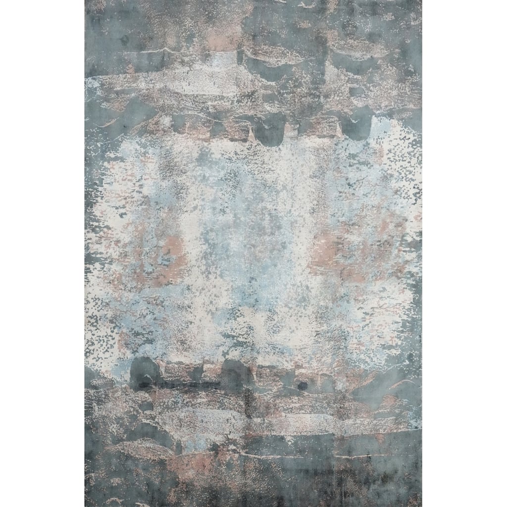Hand Knotted Oriental Viscose Silk Carpet Modern Abstract Multi-Colored Abstract Area Rug - 9' 8'' X 8' 0''