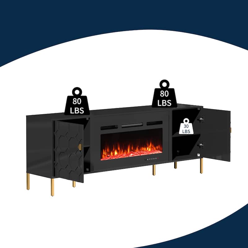 Clihome High Gloss Storage 70'' TV Stand with 36'' Electric Fireplace