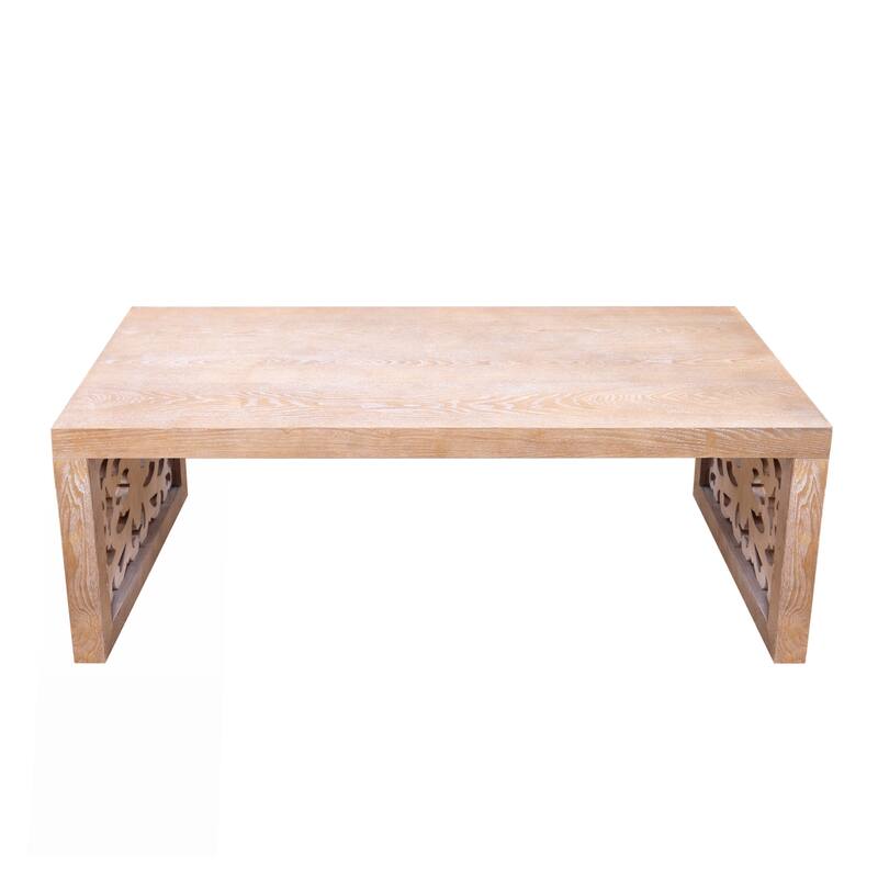 47.2" Carved Wood Coffee Table - Handcrafted Look with Ornate Side Panels