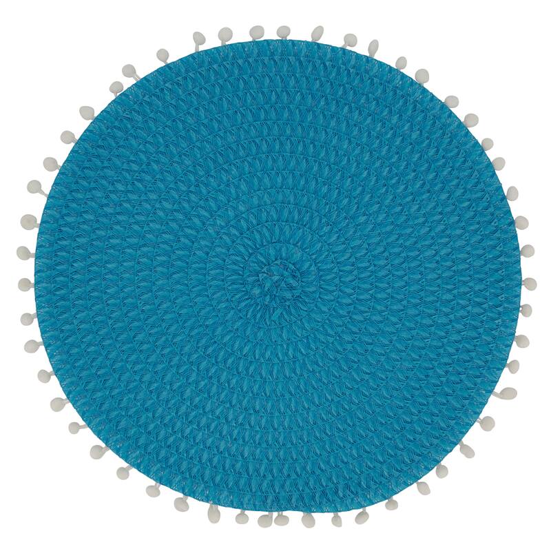 Pom Pom Design Placemats (Set of 4) - Set of 4 - Turquoise - 15"x15"