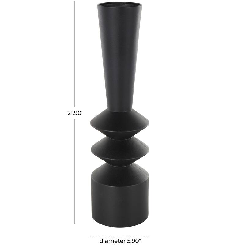 Black Metal Art Deco Fluted Decorative Vase