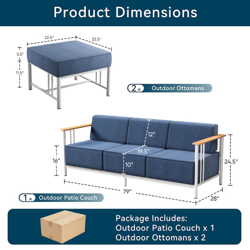 Outdoor 3PCS Sofa with Ottoman