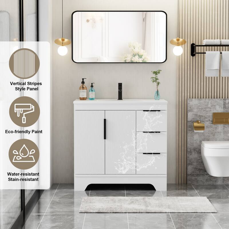 Vertical Stripes Bathroom Vanity Set with Sink Top & Faucet