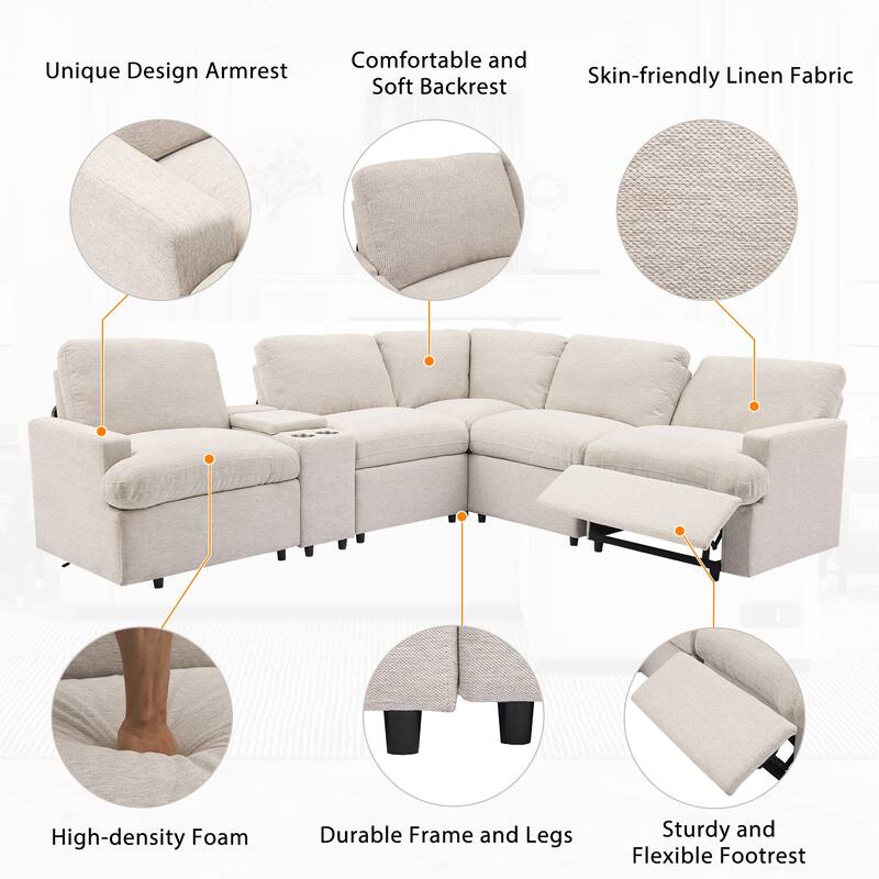 104'' Power Recliner Corner Sofa Reclining Sofa Sectional Couches with Storage Box, Cup Holders, USB Ports and Power Socket
