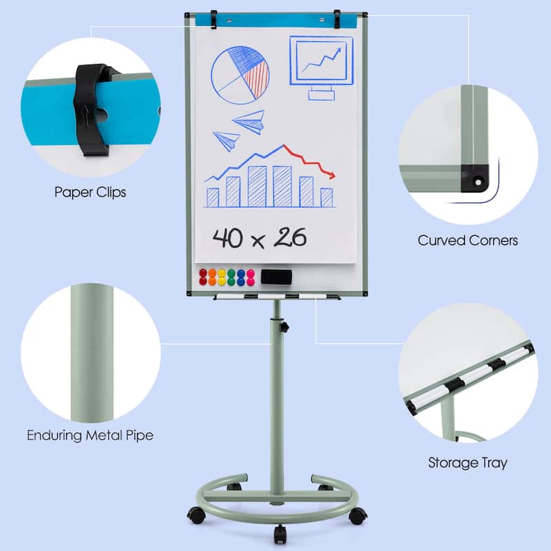 Costway Mobile Whiteboard 40" x 26" Height Adjustable Magnetic Dry - See Details