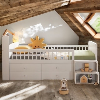 Space-Saving Twin House Loft Bed with LED and Storage,White