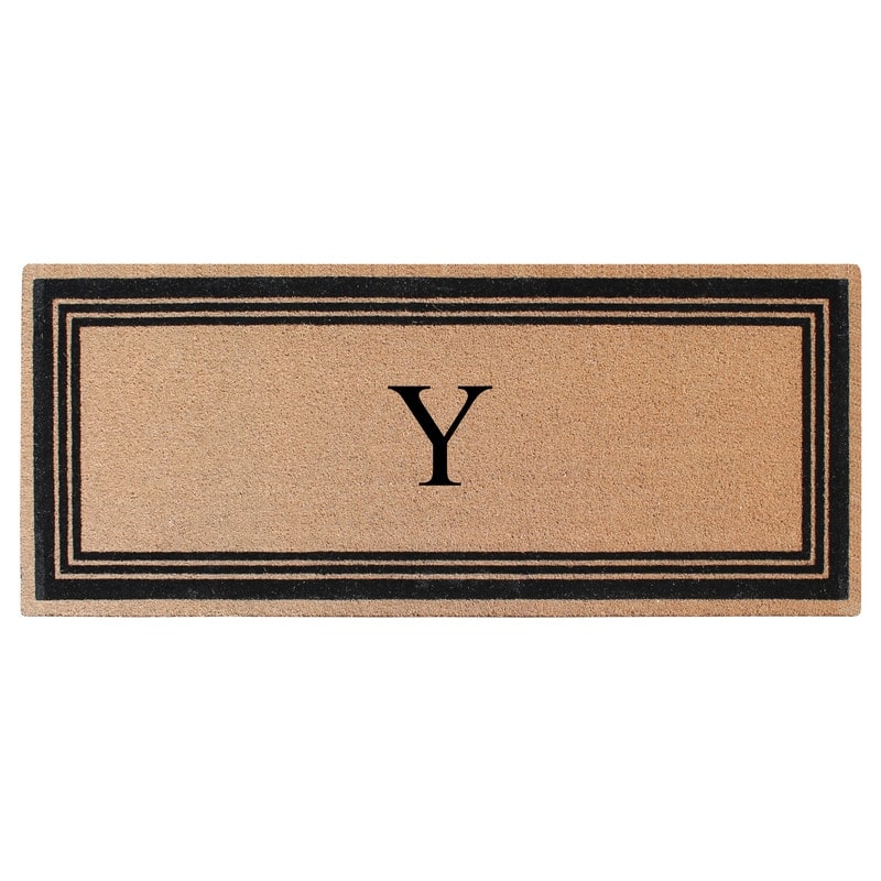 A1HC Natural Coir Monogrammed Flock Anti shed Treated Durable Doormat BlackBeige