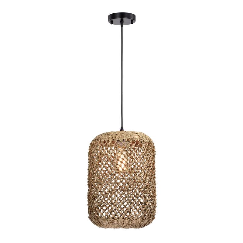 Meredith Dark Yellow 1-Light Rattan Cage Basket Pendant Light