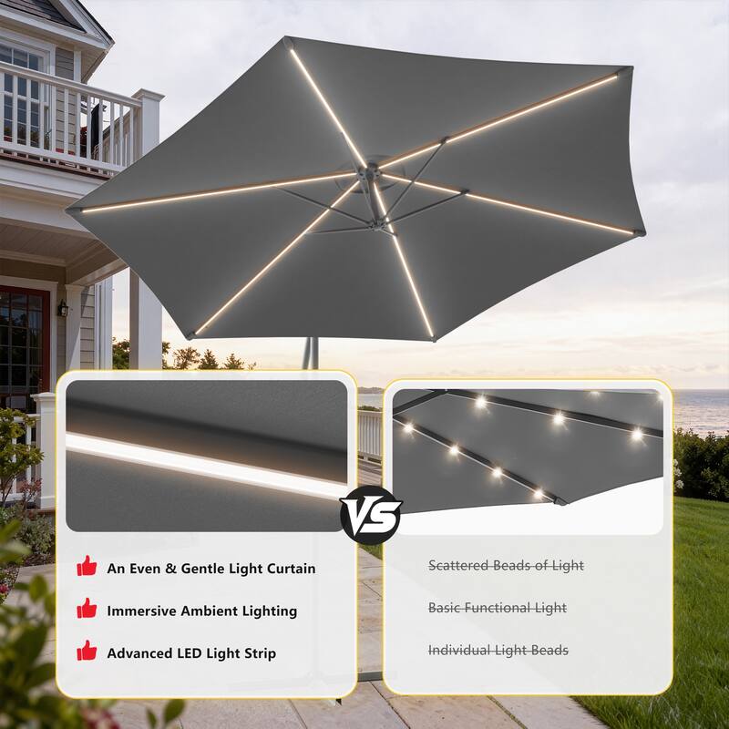 Outdoor 10FT LED lighted Patio Offset umbrella for Garden