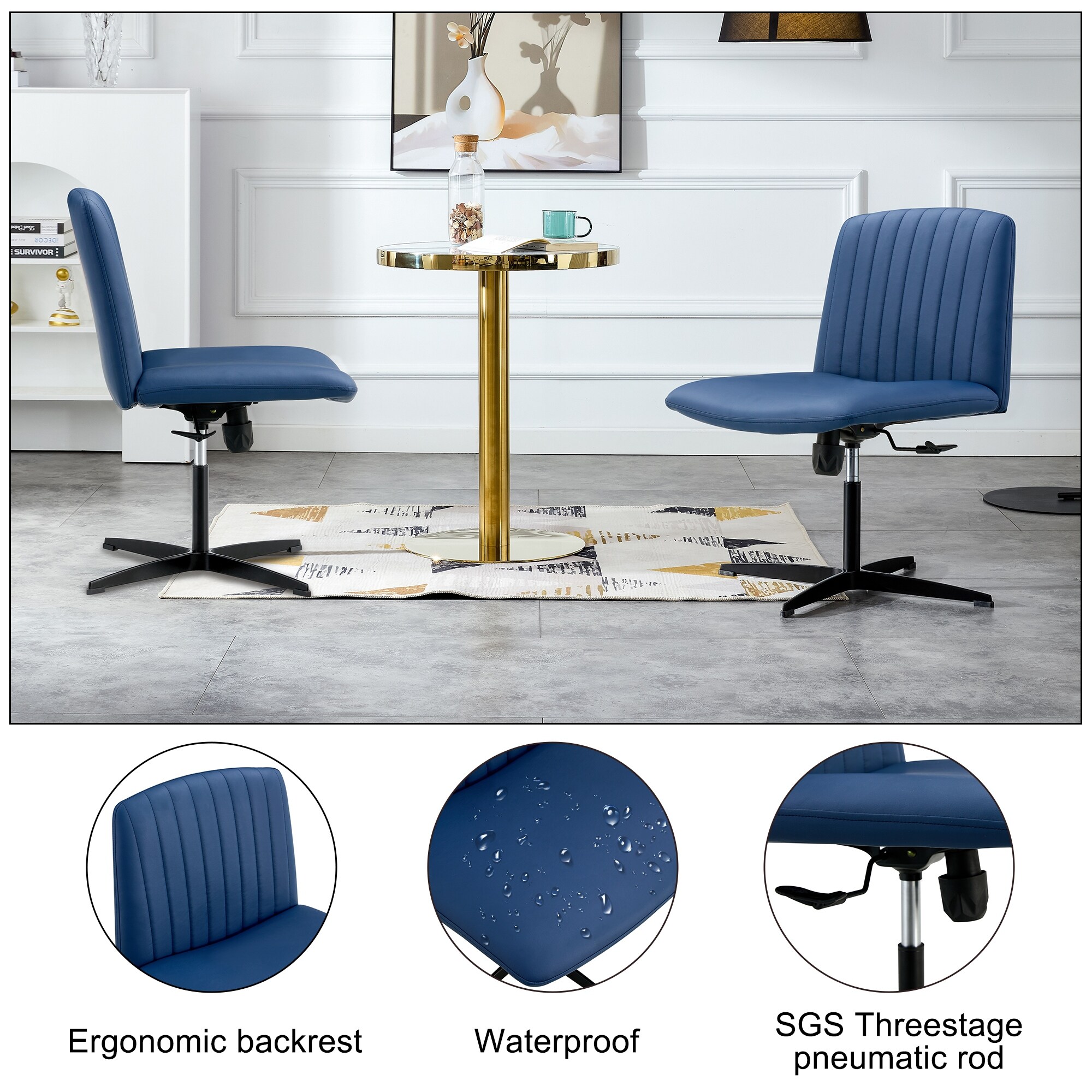 Navy desk shop chair no wheels