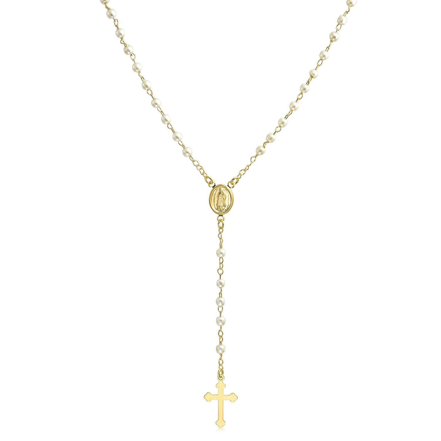 Shop Virgin Mary Rosary 18k Gold White 