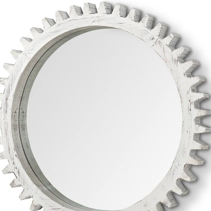 HomeRoots 35" White Abstract Wood Framed Accent Mirror