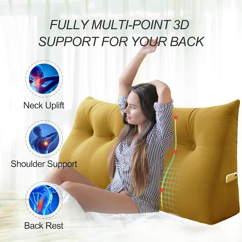 Velvet Headboard Reading Wedge Pillow for Bed Rest Sit Up Back Support
