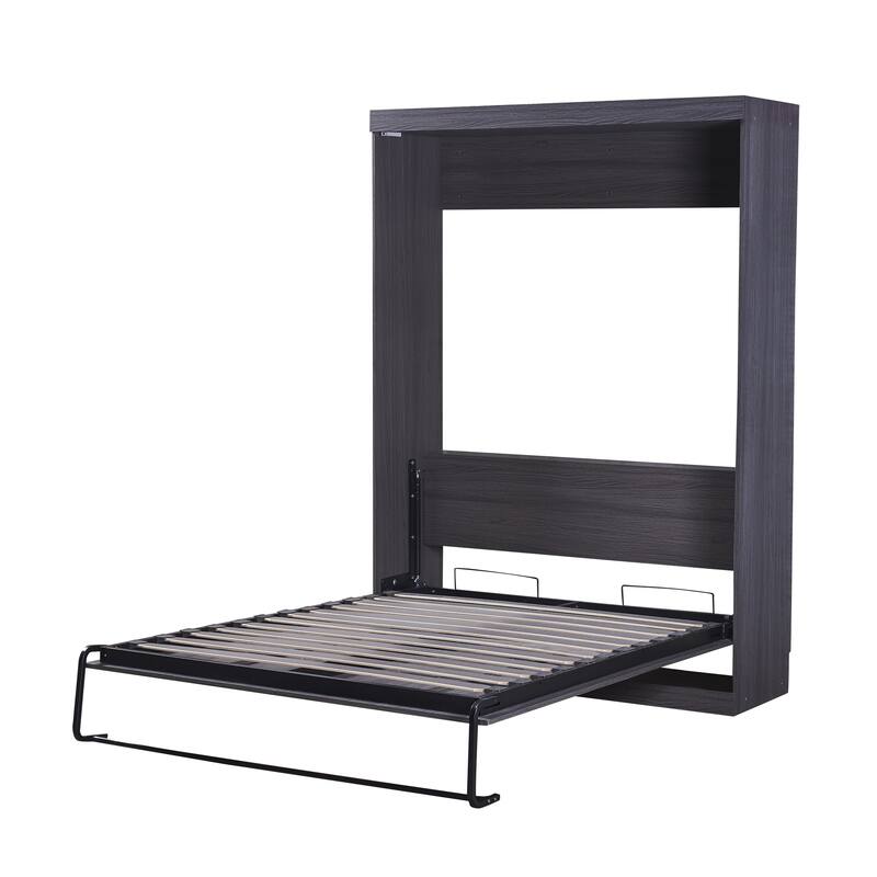 Wood Full Size Murphy Bed with Wardrobe and Drawers, Storage Bed, Foldable Into Cabinet Murphy Bed Frame w/Slats Support