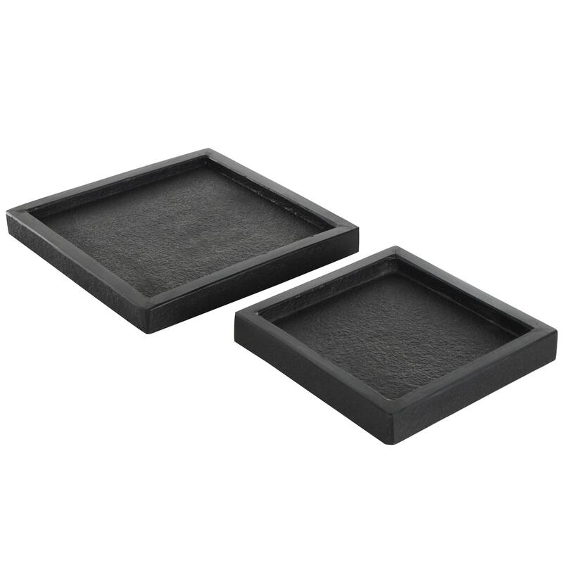 Marble Minimalistic Textured Square Living Room Decor Tray - Set of 2 Black - Roche River Decor