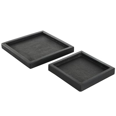 Marble Minimalistic Textured Square Living Room Decor Tray - Set of 2 Black - Roche River Decor