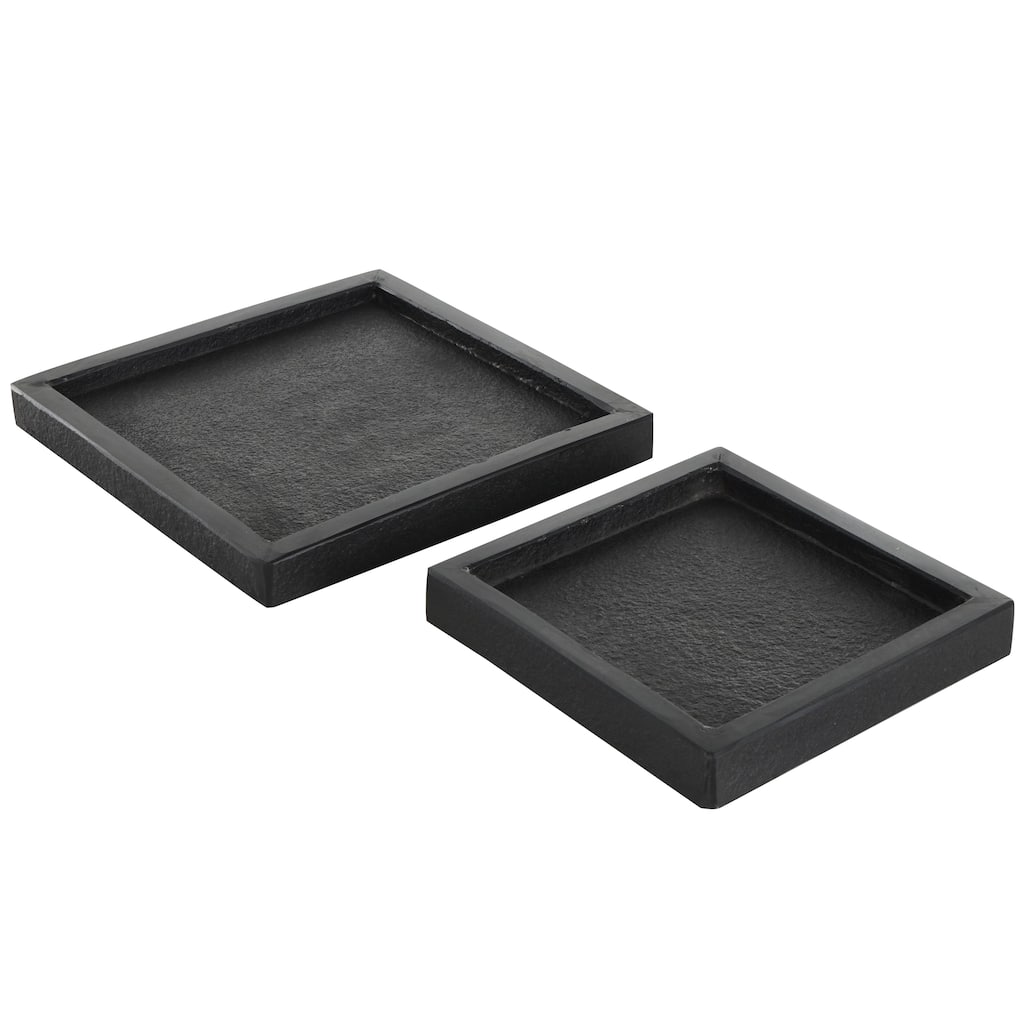 Marble Minimalistic Textured Square Living Room Decor Tray - Set of 2 Black - Roche River Decor