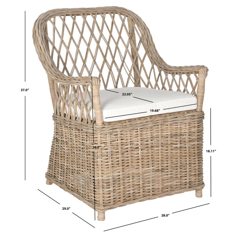 SAFAVIEH Delora Dining Kubu Soft Grey Rattan Arm Chair - 28" x 29" x 37" - 28Wx29Dx37H