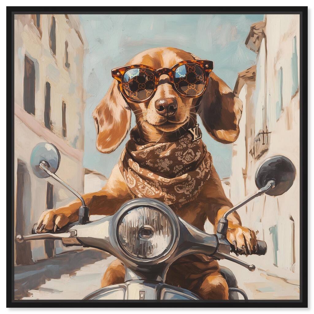 Doxxie on a Scooter Drive Canvas by Art Remedy