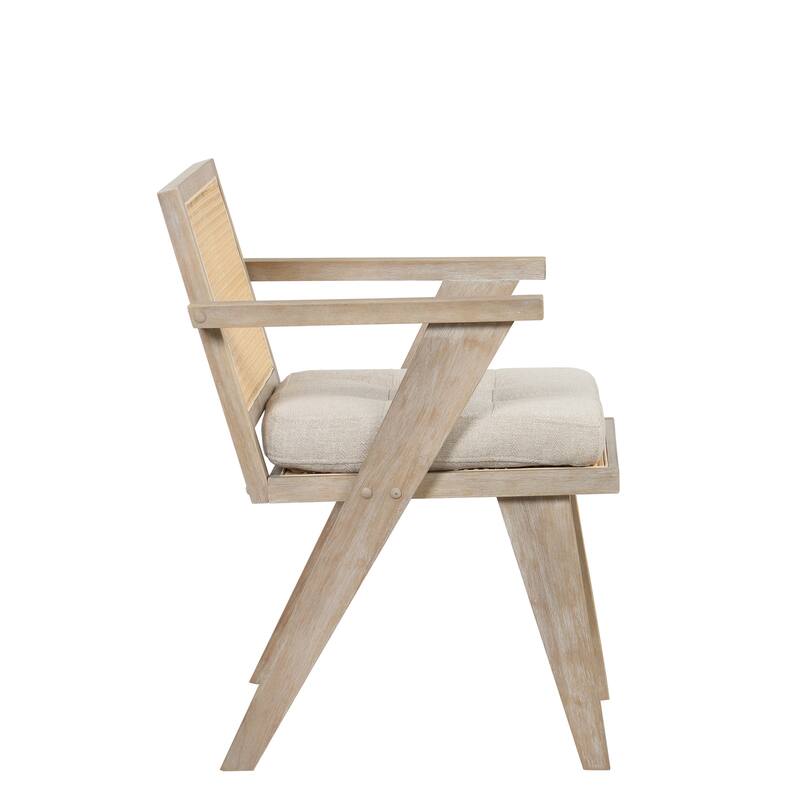 Mid-Century Modern Chair Accent Chair with Handcrafted Rattan Backrest and Padded Seat - 25.30" L x 22.80" W x 31.60" H