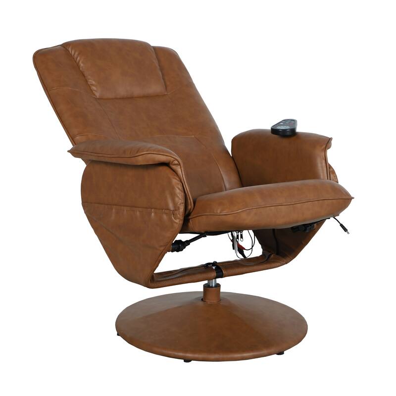 LeatherSoft Massaging Multi-Position Recliner w/Ottoman w/Side Pocket