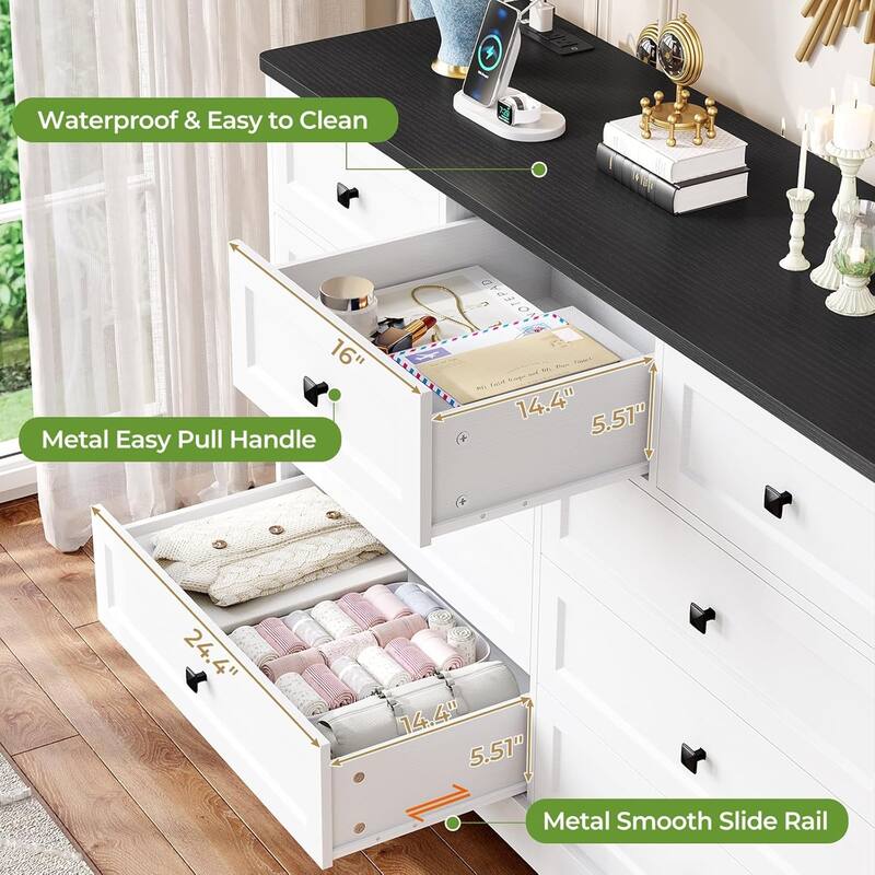 Bedroom Dresser Charging Station Storage Drawers Chest of Drawers