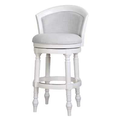 Emily Wood Upholstered Barrel-Back Bar Stool with Swivel Seat