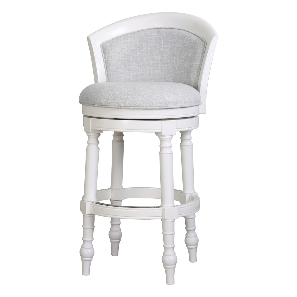Emily Wood Upholstered Barrel-Back Bar Stool with Swivel Seat