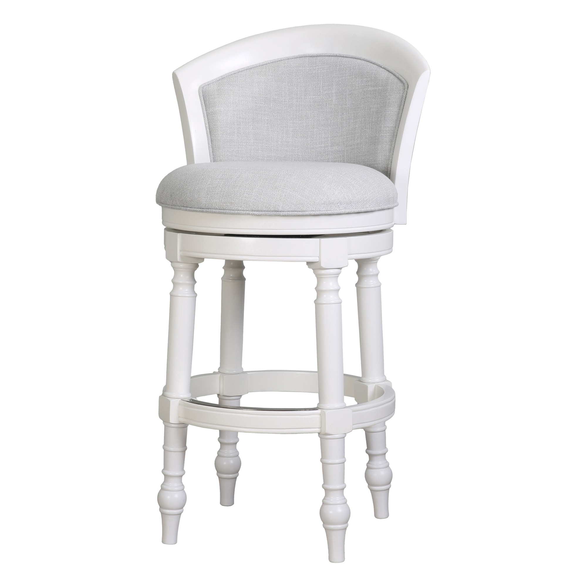 Emily Wood Upholstered Barrel-Back Bar Stool with Swivel Seat