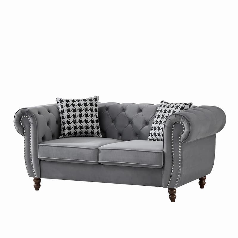 67"Velvet Upholstery Fabric Sofa With Roll Armrest & Nailhead,Upholstered Mid Century Modern Couch,2 Seater Couch