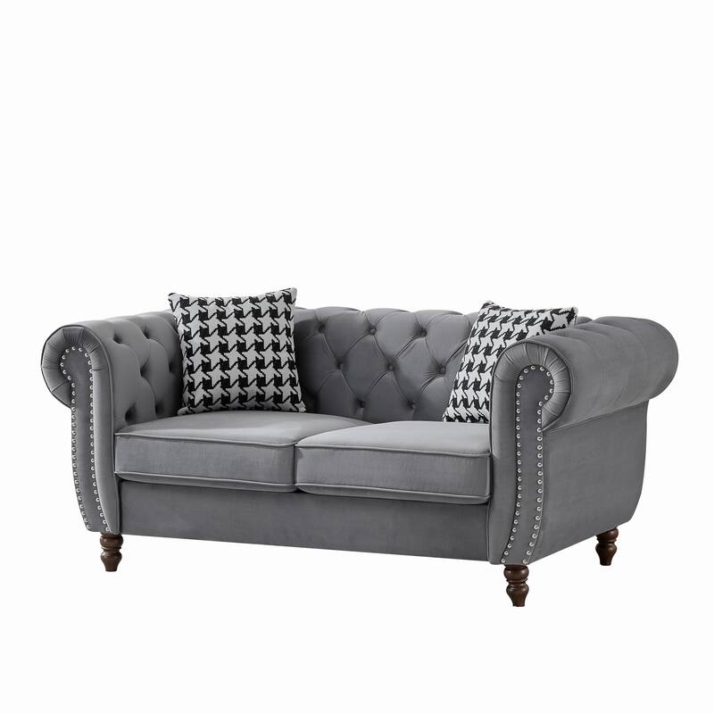 Roomfitters 67" Classic Chesterfield Upholstered Loveseat with Scrolled Arms and Nailhead Trim, Button Back Sofa Couch