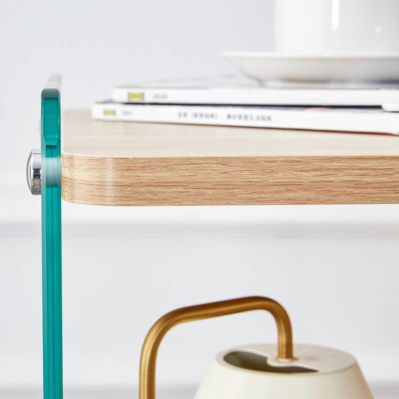 3-Tier Glass Bedside Table, Modern Nightstand with Storage