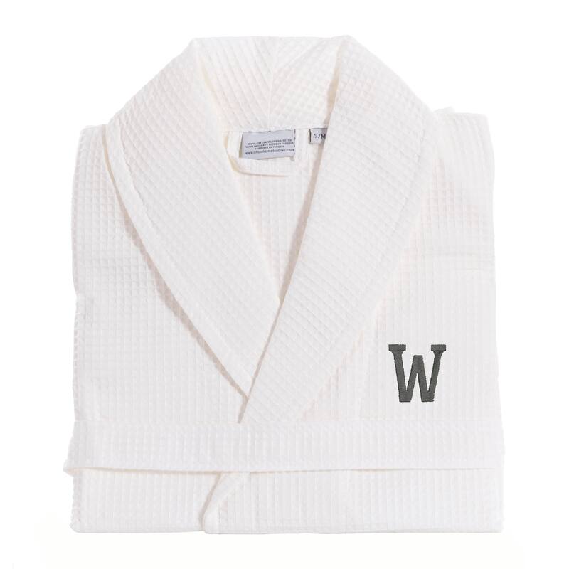 Authentic Hotel and Spa Monogrammed Turkish Cotton Unisex Waffle Weave Bath Robe - S/M - W