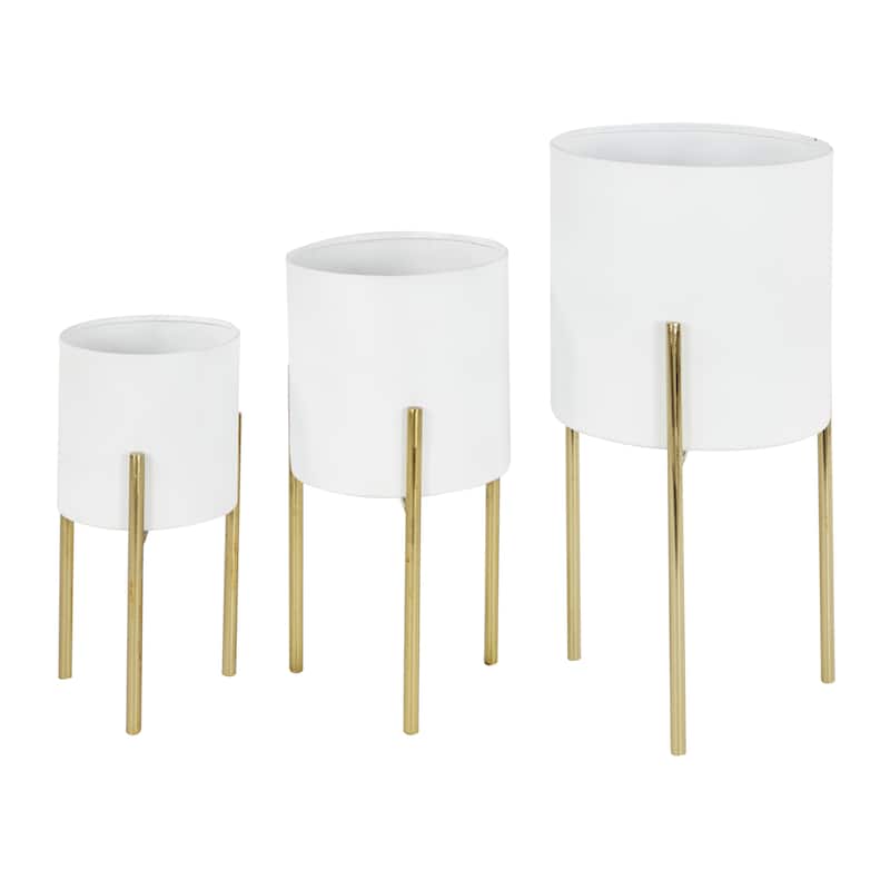 Metal Indoor Outdoor Planter with Removable Stand - Set of 3 Gold, Silver, Black, White, Teal, Yellow - Roche River Decor - White - 18", 14", 12"H