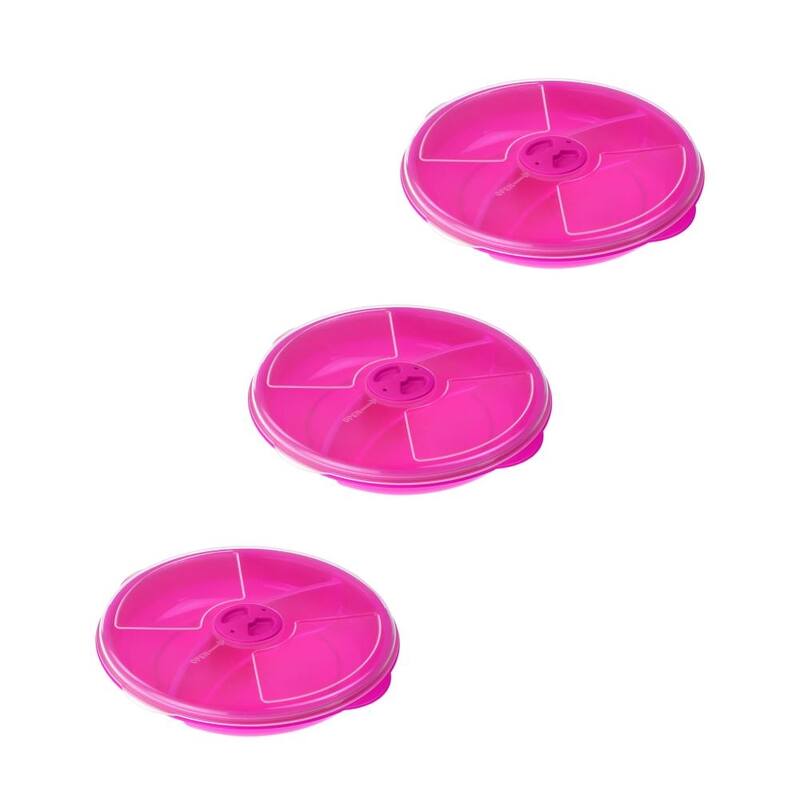 YBM Home Two Compartment Microwave Tray with Cover - Pack of 3 - Pink
