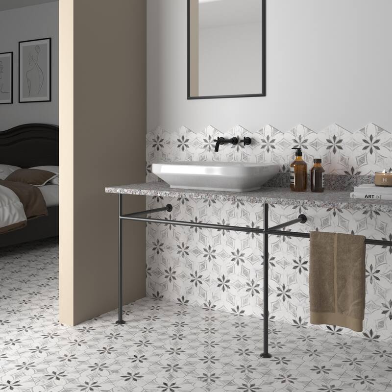 Merola Tile Classico Bardiglio Hex Dahlia Light 7" x 8" Porcelain Floor and Wall Tile